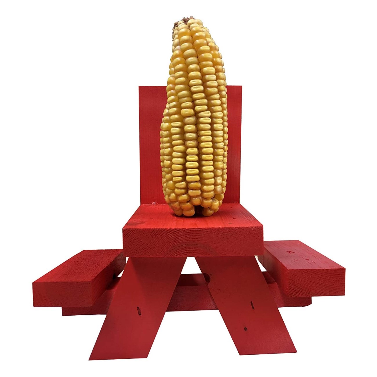 SquirrelSupply.com - Squirrel Feeder Picnic Table – RED in Color - Hand Made in USA – Sealed and Treated Wood - Uses Corn Cob for Fun Squirrel Entertainment