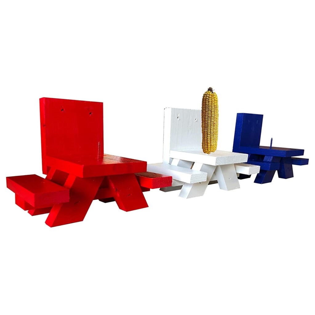 SquirrelSupply.com - Red, White & Blue Squirrel Feeder Picnic Table - 3-Pack - Small