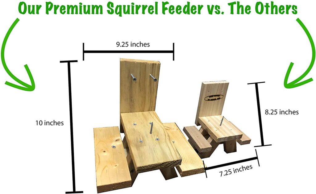 SquirrelSupply.com - Squirrel Picnic Table Feeder – Red White and Blue in Color - Large Size - Made in The USA by Local Craftsmen - Bench Feeding for Squirrels - Corn Cob Holder - Includes Screws for Tree Mount