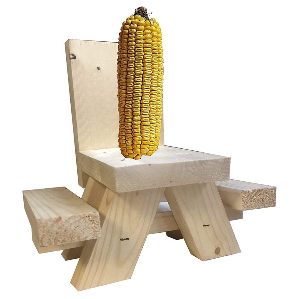 SquirrelSupply.com - Squirrel Feeder Picnic Table - Hand Made in USA - Uses Corn Cob or Apple for Fun Squirrel Dining