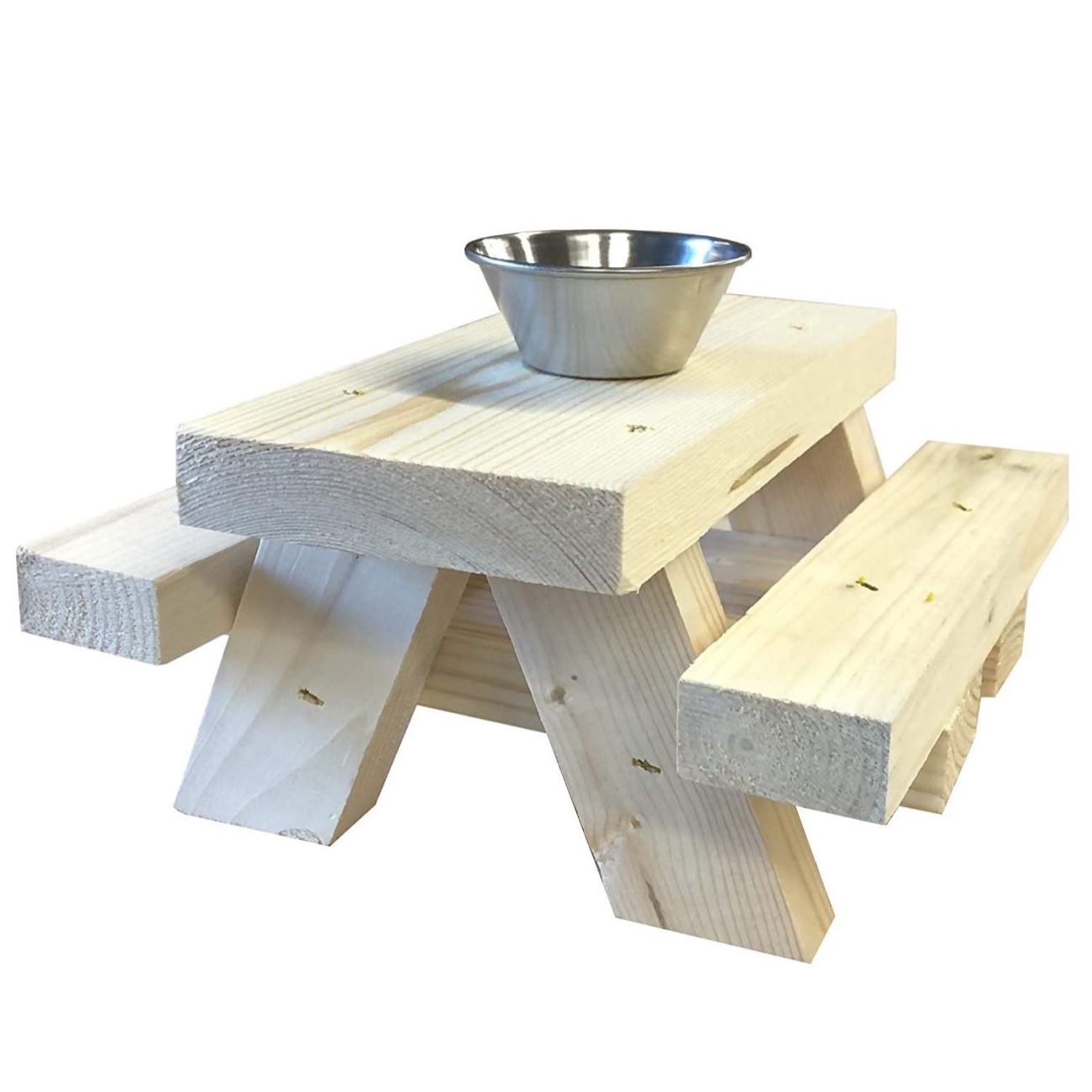 SquirrelSupply.com - Squirrel-Feeder-Picnic-Table-with-Cup-Feed-Floor-or-Table-Top-Mount-Large-Size-Hand-Made-in-USA-No-Tools-Required-–-Loose-Food-Feeder-for-Corn-or-Seed-1